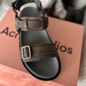 Acne Studios BALIUS Logo-Embossed Leather Sandals GREY Size 39 (8-9 usa womens)